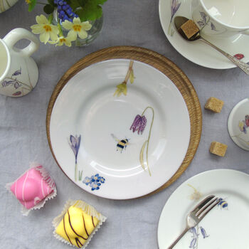 Fine Bone China Bee And Spring Flowers Cake Plate, 4 of 12
