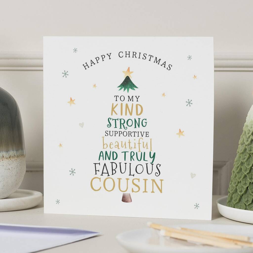Personalised Cousin Christmas Card For Her Or Him, 1 of 7
