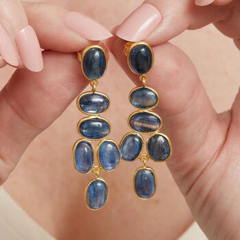 Kyanite Cabuchon Gold Plated Silver Earrings, 2 of 12