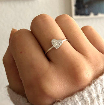 Sterling Silver Textured Heart Ring, 7 of 11