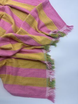 Dolce 100% Cotton Modern Striped Beach Towel Pink / Yellow And Green, 7 of 11