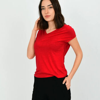 Lena Viscose Linen Blend T Shirt Red, 2 of 3