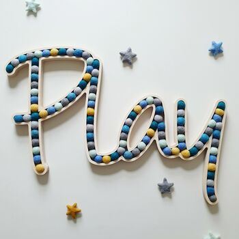 ‘Play’ Sign Plywood And Wool Decoration, 4 of 8