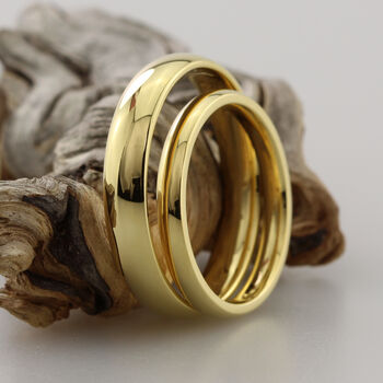 18ct Gold Polished Court Matching Wedding Ring Set, 5 of 5
