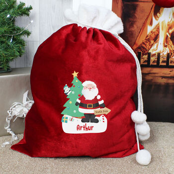 Personalised Santa Luxury Pom Pom Red Sack, 2 of 3