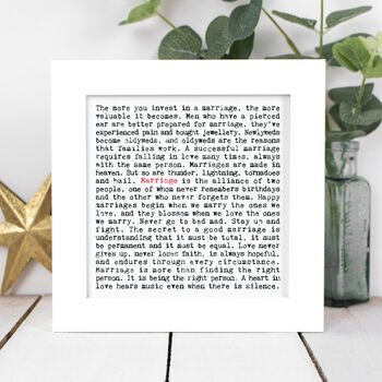 Wedding Gift; Gift Boxed Framed Marriage Quotes Print, 3 of 8