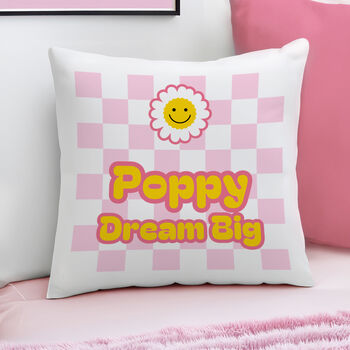 Personalised Pink Check Cushion For Girls’ Bedroom, 3 of 4