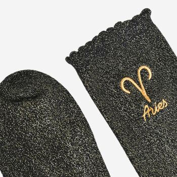 Women's Glitter Socks Black Gold Zodiac Aries, 4 of 5