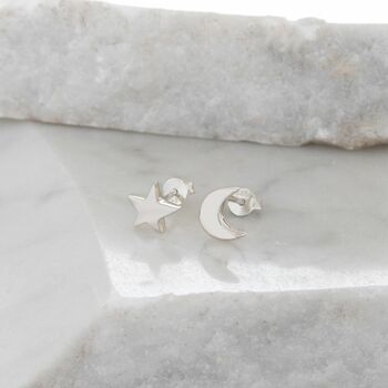 Moon And Star Studs Sterling Silver, 2 of 5