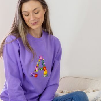 Floral Initial Embroidered Sweatshirt In Lavender, 2 of 4