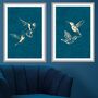 Gold Turquoise Hummingbird Silhouettes Wall Art Print, thumbnail 3 of 5