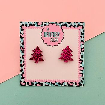 Christmas Tree Glitter Stud Earrings *More Colours Available*, 2 of 5