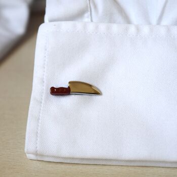 Chef’s Knife Cufflinks Silver And Red Kitchen Gift For Food Lovers And Chefs, 3 of 6