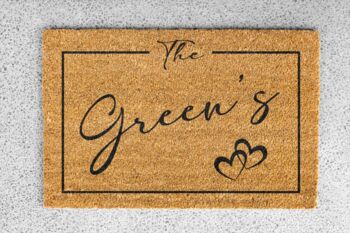Personalised Coir Doormat With Mid Box And Heart Design, 5 of 8