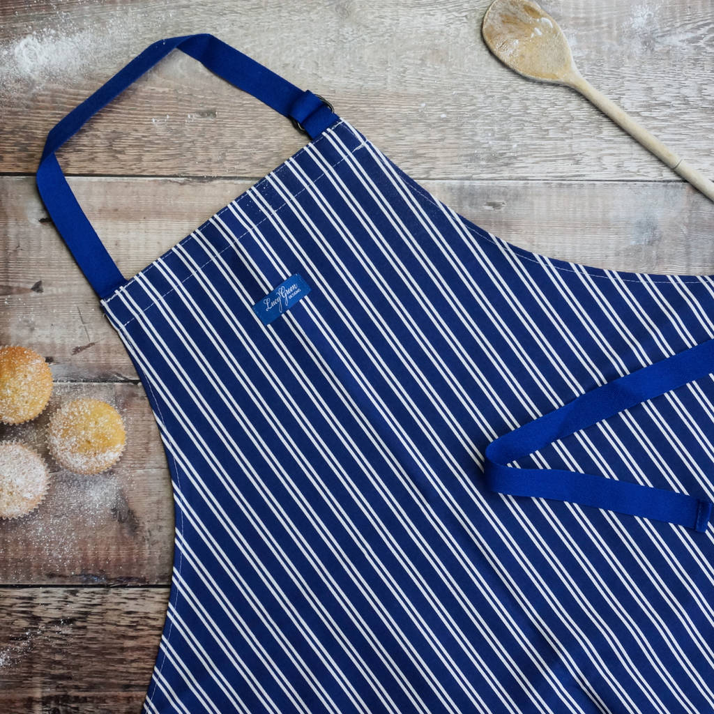 ‘blue striped’ cotton apron by lucy green designs