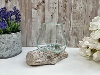 Molten Glass Round Bowl On Whitewashed Teak Root Base, 8 of 8