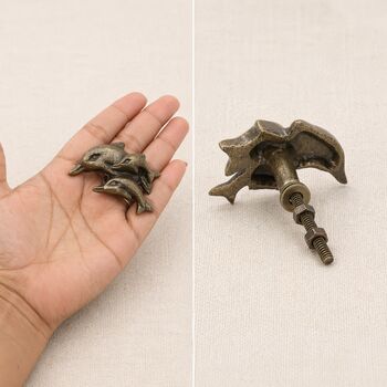 Vintage Brass Dolphin Pair Drawer Knob, 5 of 8