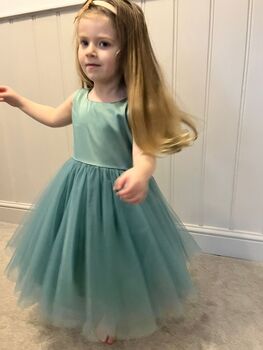 Sage Green Satin And Tulle Flower Girl Dress, 5 of 8