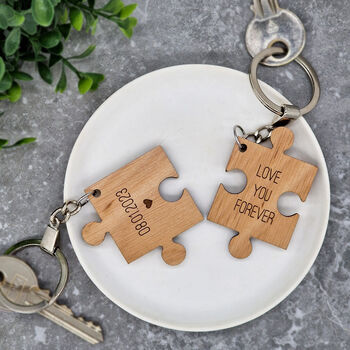 Personalised Puzzle Keyrings, Couples Jigsaw Keyrings, 2 of 6