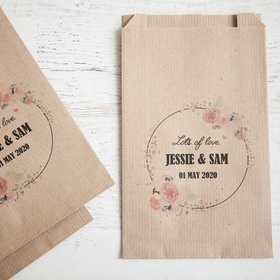 10 Floral Personalised Paper Goodie Bags By Wedding in a Teacup