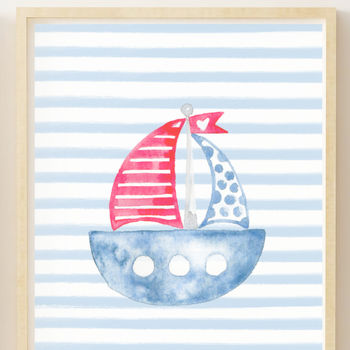 Sail Boat Nautical Nursery Art Print Set, 3 of 4