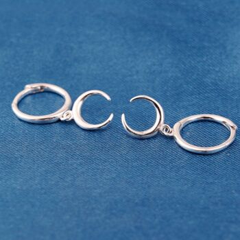 Silver Moon Crescent Hoop Earrings, 925 Sterling, 5 of 7