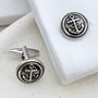 Fouled Anchor Rhodium Plated Round Cufflinks, thumbnail 1 of 6