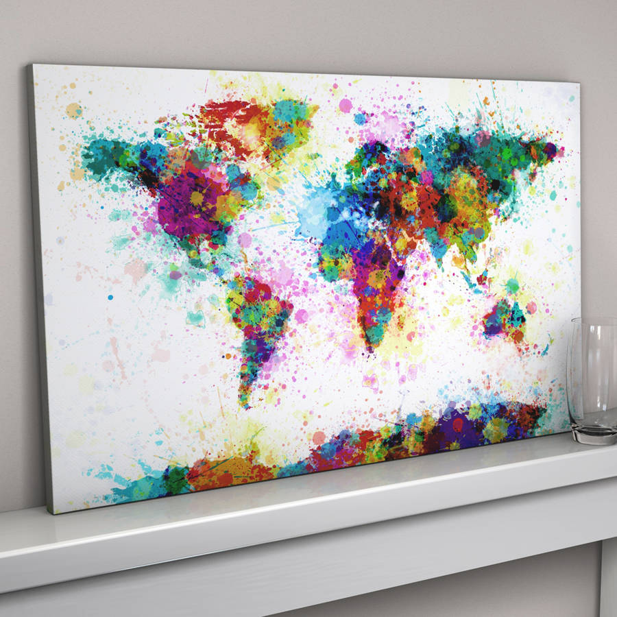 Map Of The World On Canvas paint splashes world map art print by artpause  notonthehighstreet.com