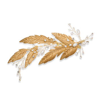 Cassiopaea Crystal And Pearl Leaf Boho Bridal Hair Clip, 2 of 7
