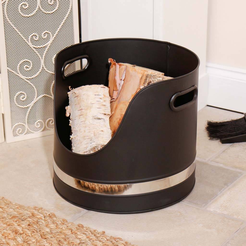 Contemporary Black And Chrome Fireside Log Holder By Dibor