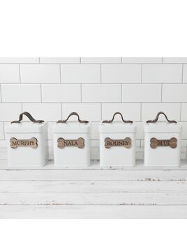 Personalised Farmhouse Pet Treat Tin With Walnut Nameplate, 5 of 9
