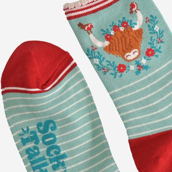 Women's Bamboo Socks Christmas Highland Cow Wreath, 4 of 5