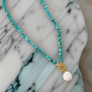 Boho Pearl And Turquoise Beaded Necklace Gift, 2 of 7