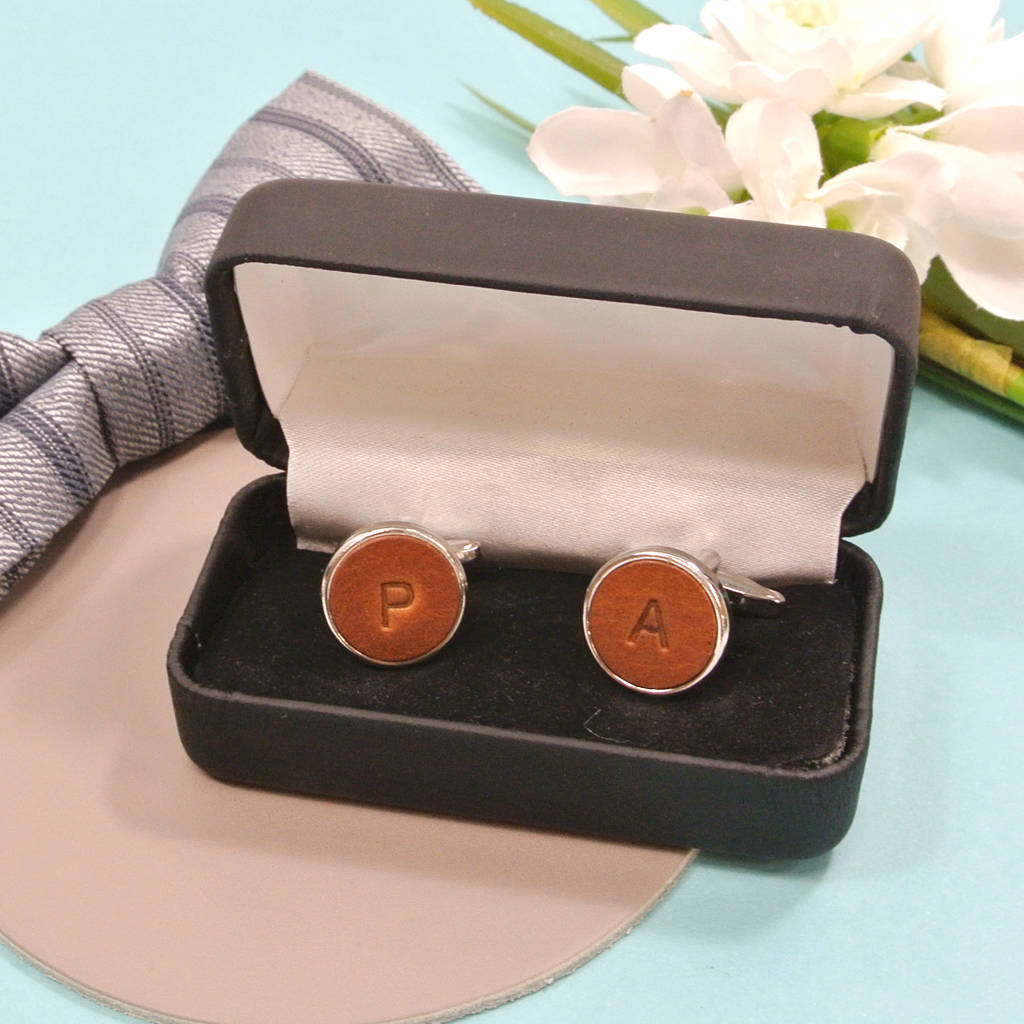 men's personalised leather cufflinks by the british belt company
