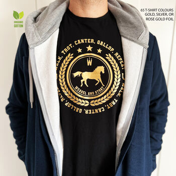 'Walk, Trot, Canter, Gallop Repeat' Organic T Shirt, 5 of 12