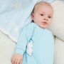 Blue Boucle Angel Wing Baby Romper, thumbnail 1 of 6