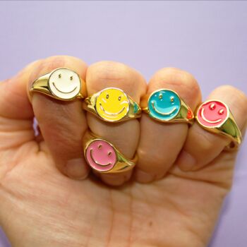 Smiley Face Bright Gold Plated Mixed Color Gold Ring, 2 of 5