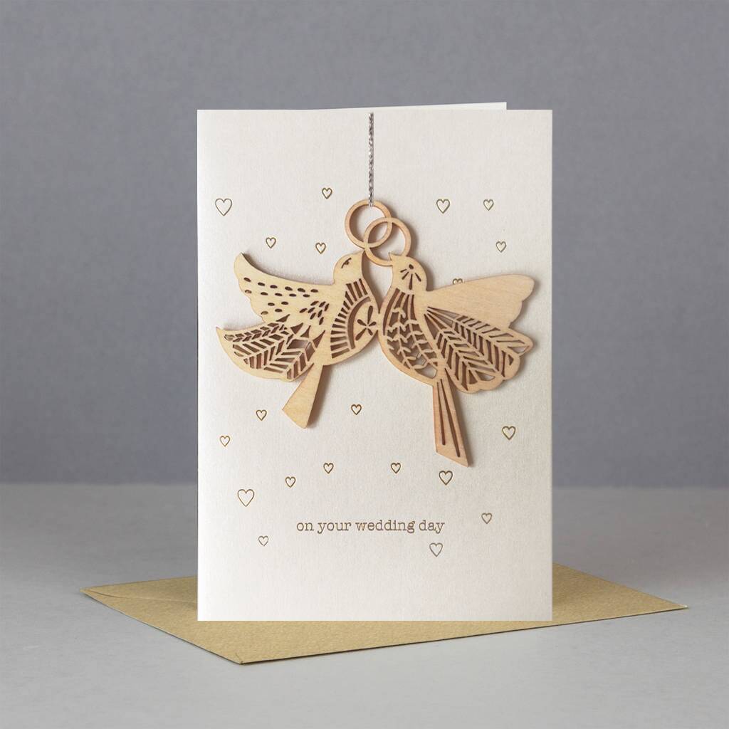 Wedding Card With Wooden Love Bird Keepsake Ornament, 1 of 2