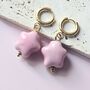 Marshmallow Ceramic Star Huggie Hoops 18ct Gold Plated, thumbnail 2 of 5