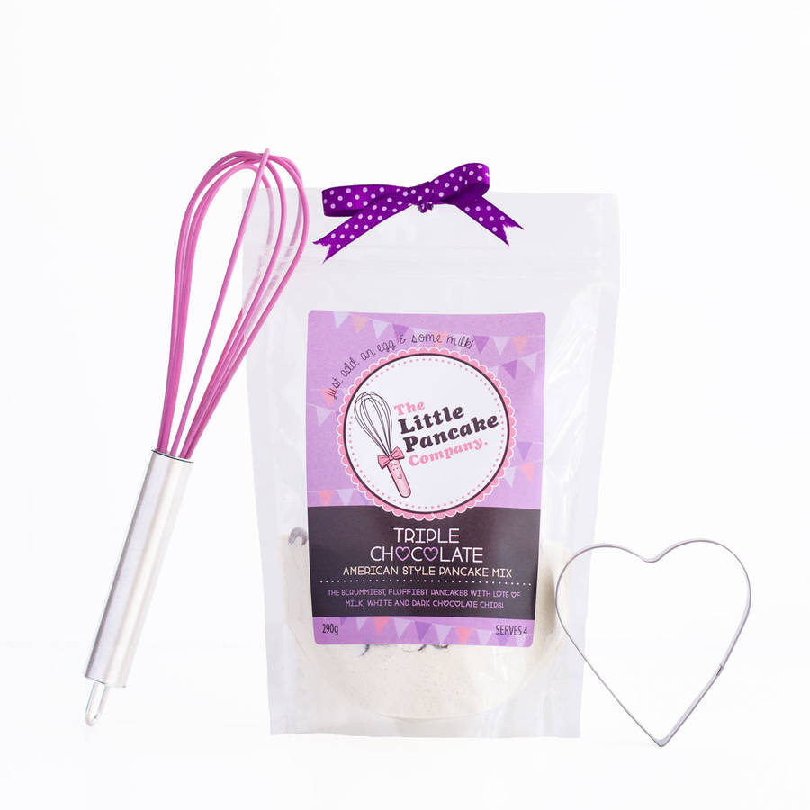 pancake mix gift set with whisk and heart cutter by the little pancake