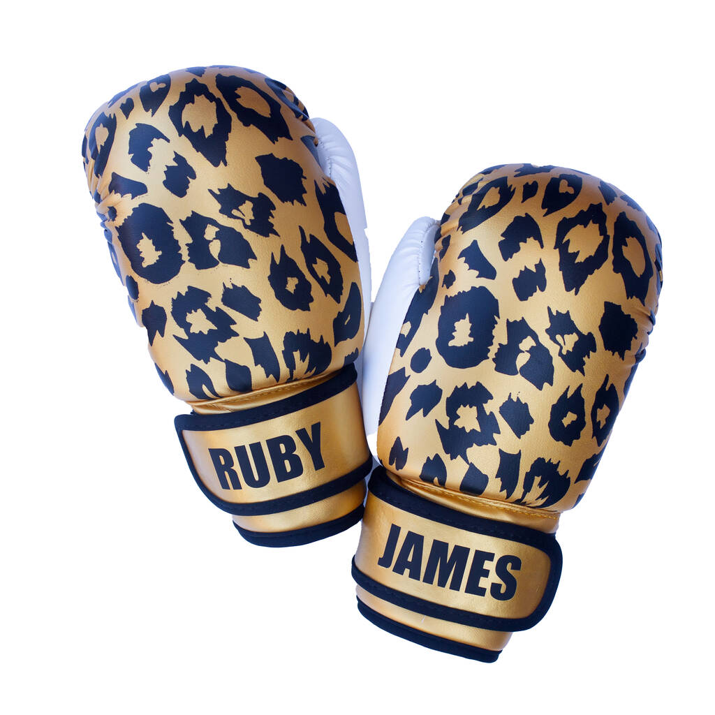 Personalised Children's Boxing Gloves Leopard Print, 1 of 4