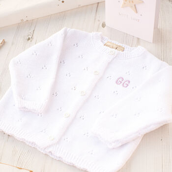 Toffee Moon White Christening Pointelle Cardigan, 3 of 12
