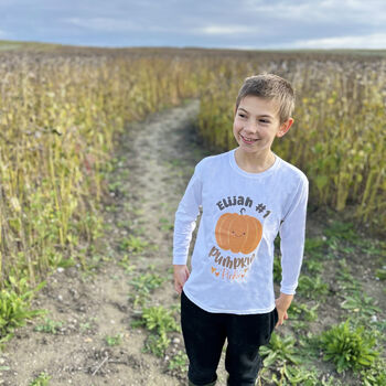 Personalised Halloween Pumpkin Picking Kids T Shirt, 3 of 4