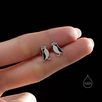 Sterling Silver Enamel Puffin Bird Stud Earrings, 6 of 12