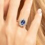 Blue Sapphire Halo Engagement Ring In Sterling Silver And Gold, thumbnail 1 of 12
