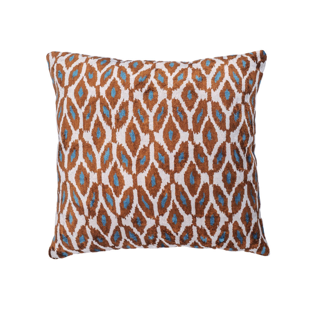 Brown And Turquoise Silk Velvet Pillow Cover 40x40cm By