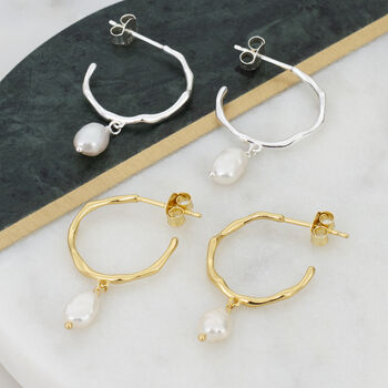 Gold Plated Or Sterling Silver And Pearl Charm Earrings, 2 of 7