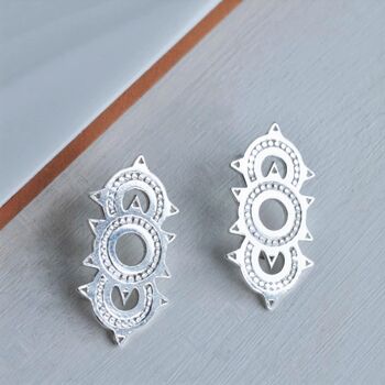 Recycled Solid Silver Textured Solaris Triplex Studs, 2 of 7