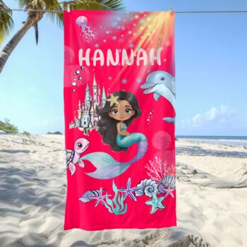 Personalised Mermaid Girl Beach Towel With Name, 7 of 12