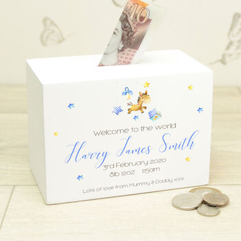 Personalised Welcome To The World Baby Money Box, 2 of 4